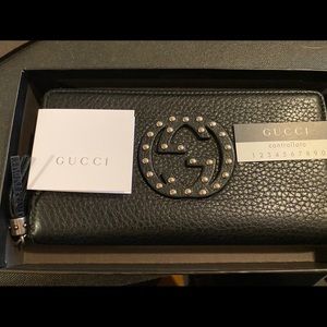 Gucci Soho Studded Black Leather ZipAround Wallet